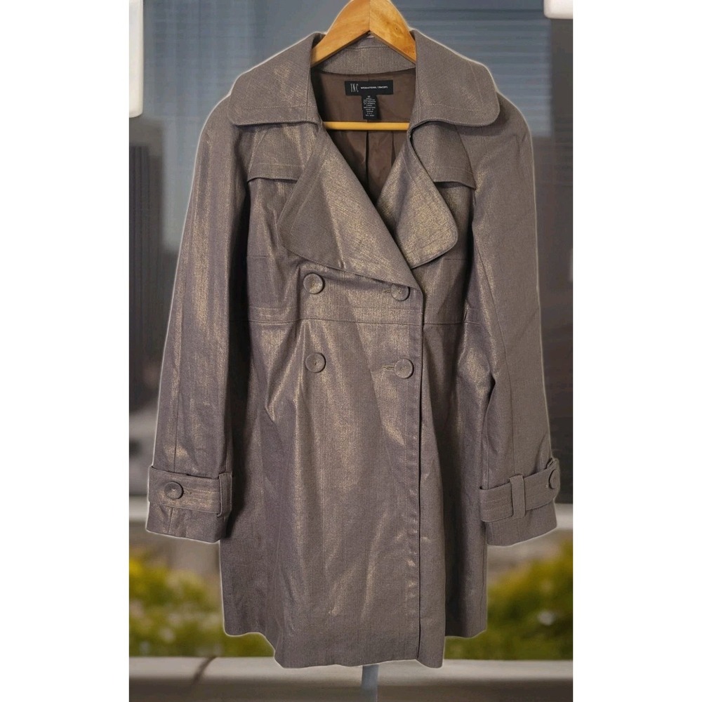 Denim Double-breasted Breasted Trench Coat Women's Size M Metallic Mod‎ 1960s